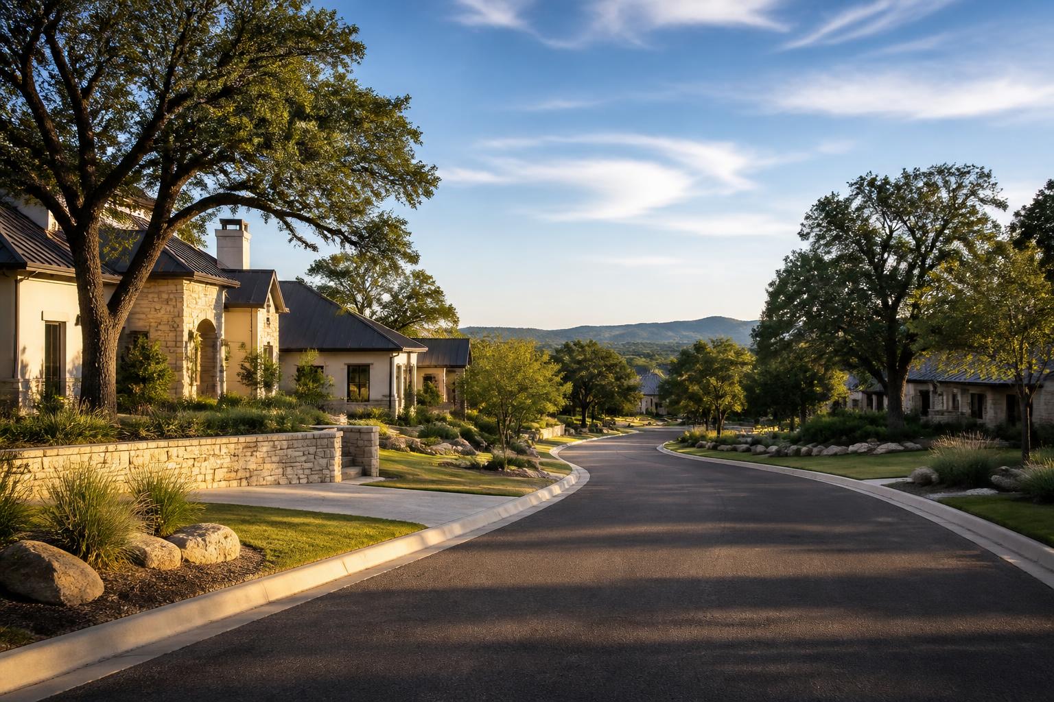 Austin Hill Country Gateway — a 78737 corridor street with Hill Country views